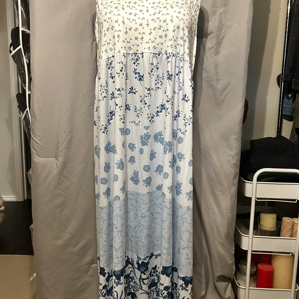 Blue and White Floral Maxi Dress